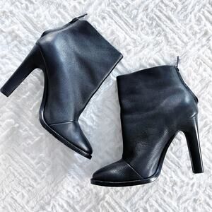 Joie Black Pebbled Leather Ankle Boots High Heel Minimalist Quiet Luxury Chic